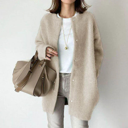 Wool Dress Plus Size Midi Length Buttons Long Sleeves
