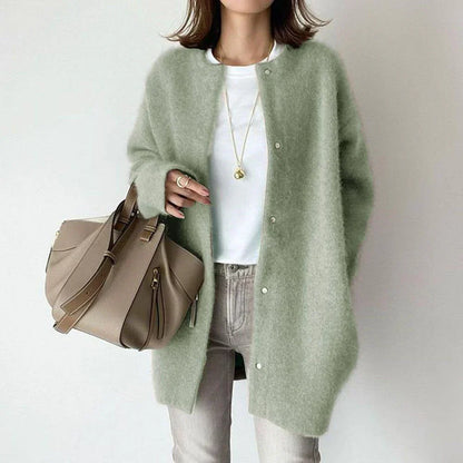Wool Dress Plus Size Midi Length Buttons Long Sleeves