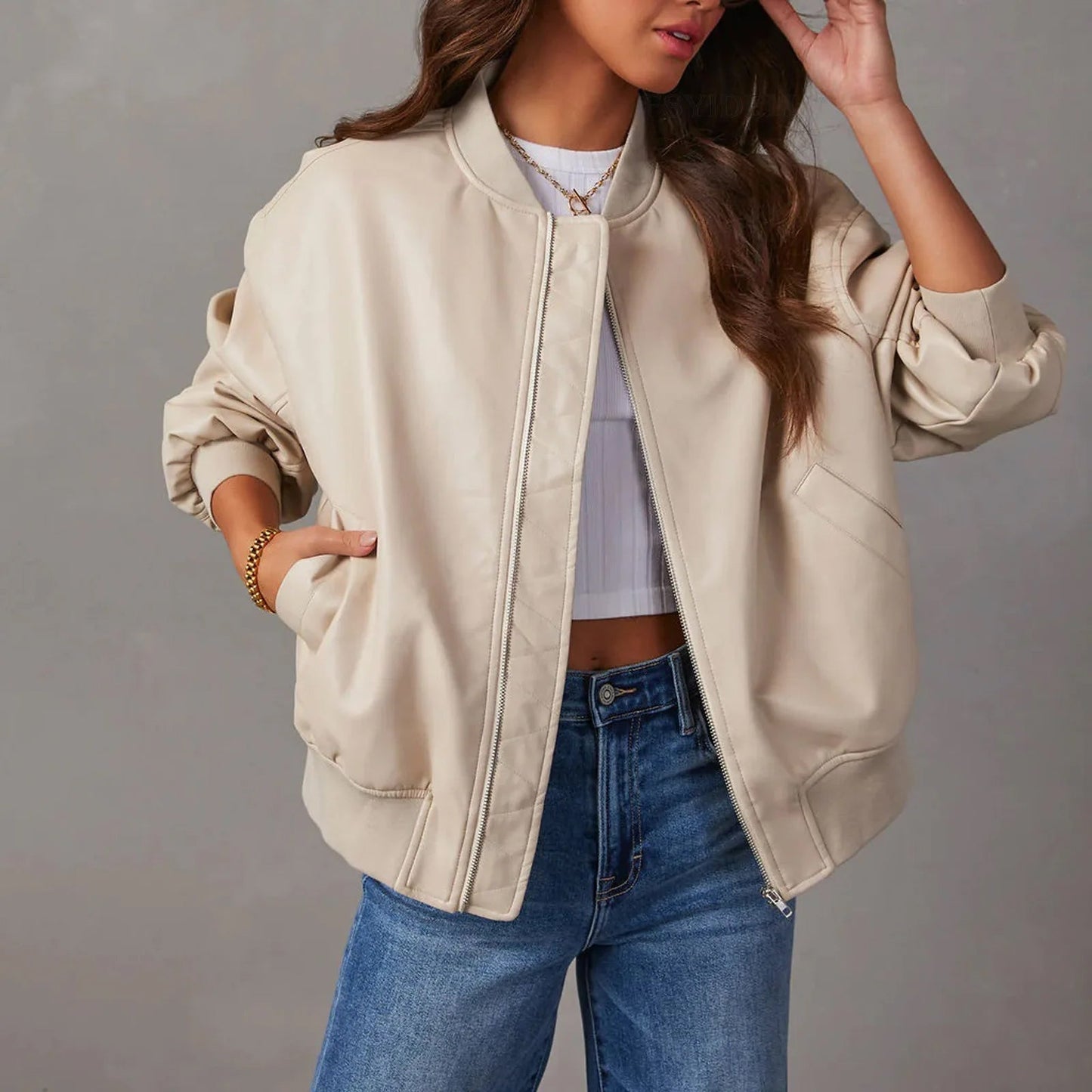 Stylish leather jacket, biker style