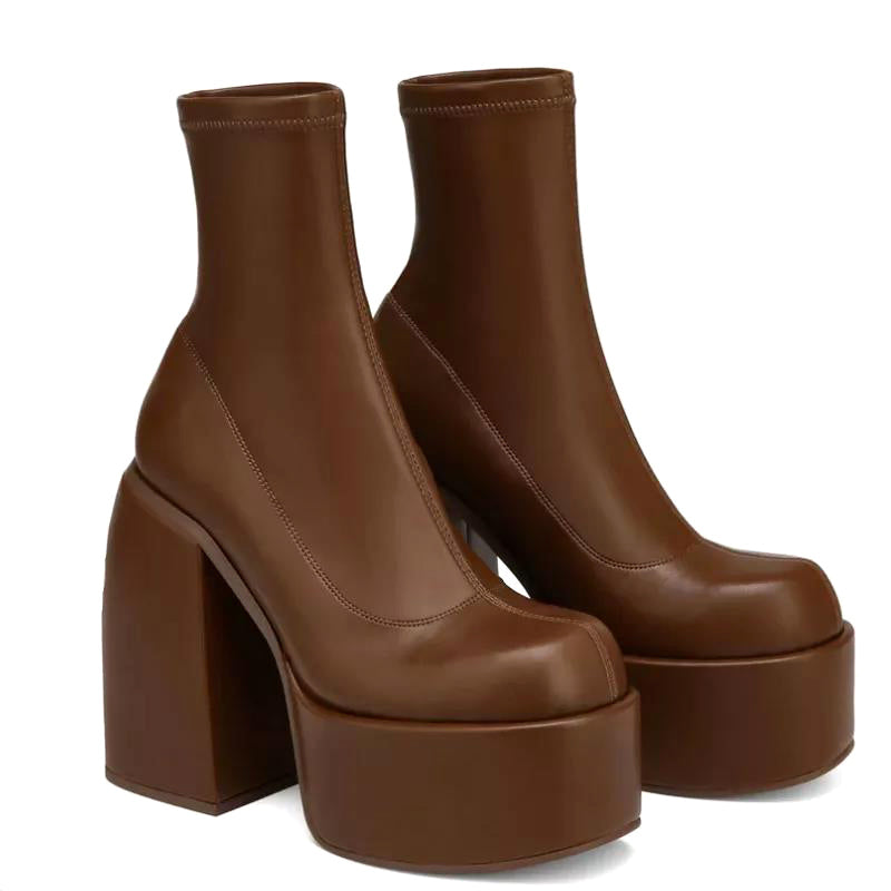 Stylish Platform Boots High Heel Chunky Sole Modern