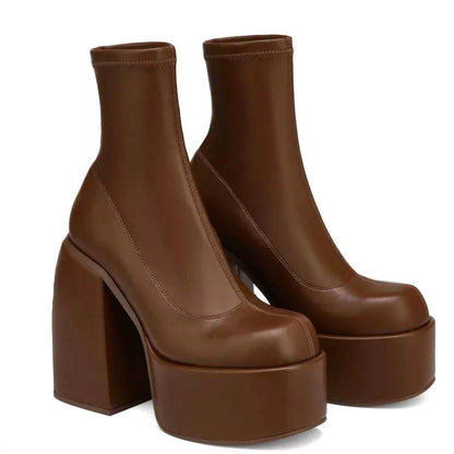 Stylish Platform Boots High Heel Chunky Sole Modern