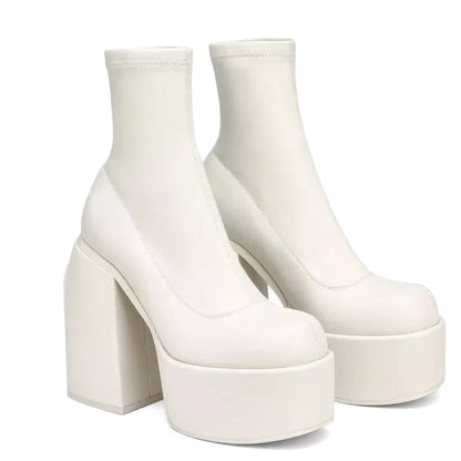 Stylish Platform Boots High Heel Chunky Sole Modern
