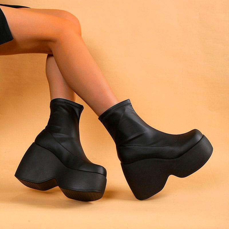 Stylish Platform Boots High Heel Chunky Sole Modern