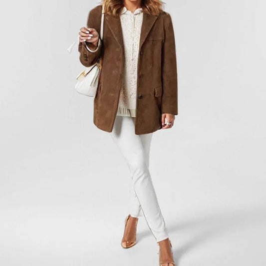 Stylische Lederjacke Damen Wildleder Look - IdealeKleiden