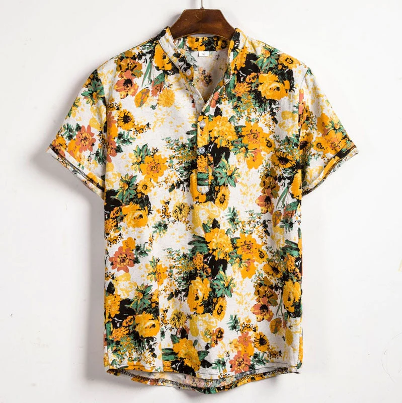 Men's Summer Shirt Floral Print Short Sleeve