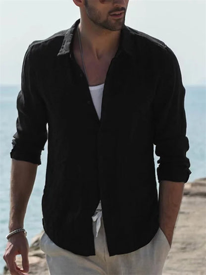 Men's Summer Shirt - Lightweight Cotton Long-Sleeve Shirt