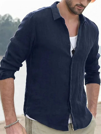 Men's Linen Shirt Long Sleeve Lightweight Summer