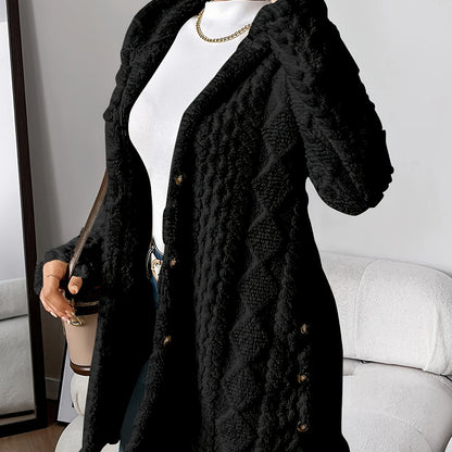 Women's Warm Teddy Jacket with Hood and Buttons