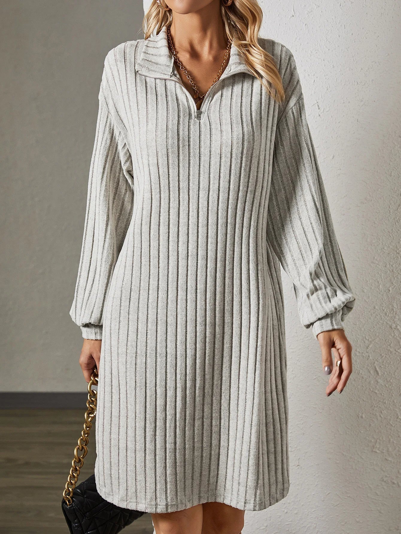 Elegant Long-Sleeve Knit Dress for Women
