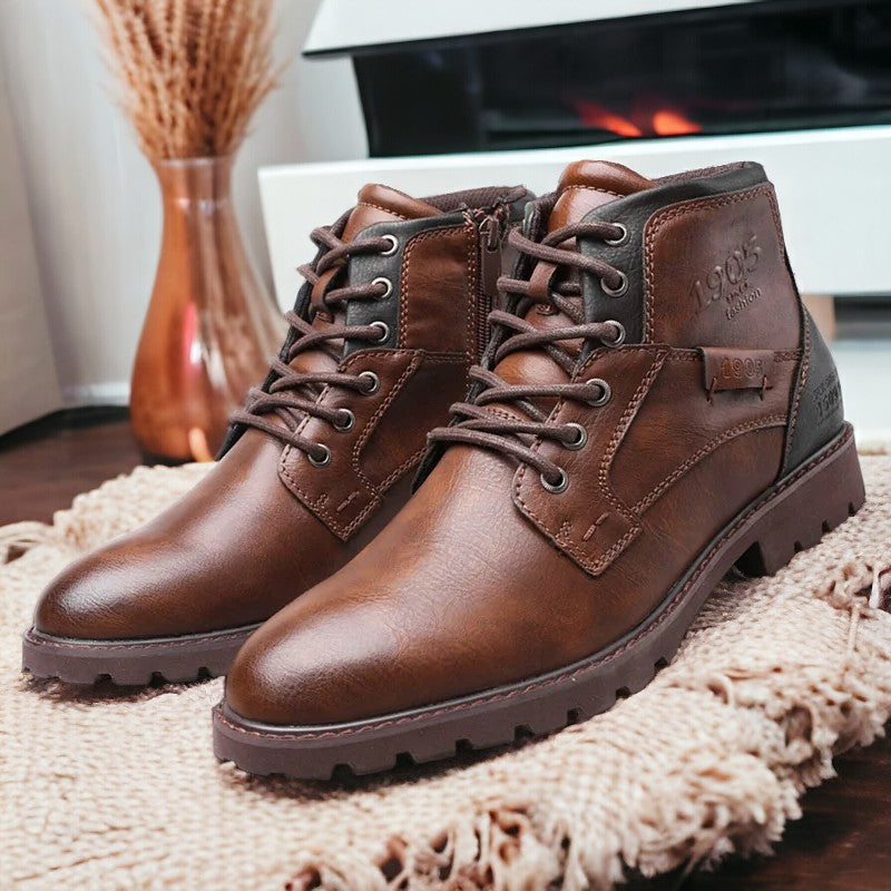 Herren Stiefeletten Schnürstiefel Schwarz Braun Lederschuhe - IdealeKleiden