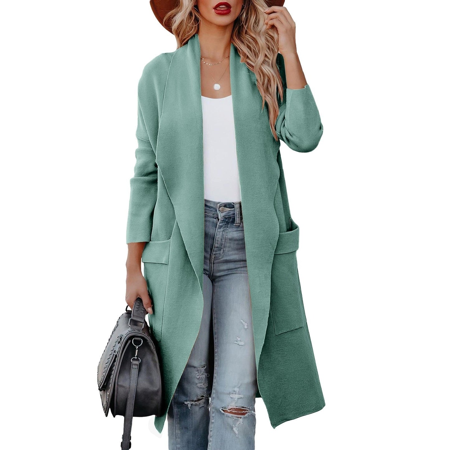 Women's Long Open-Front Cardigan with Pockets