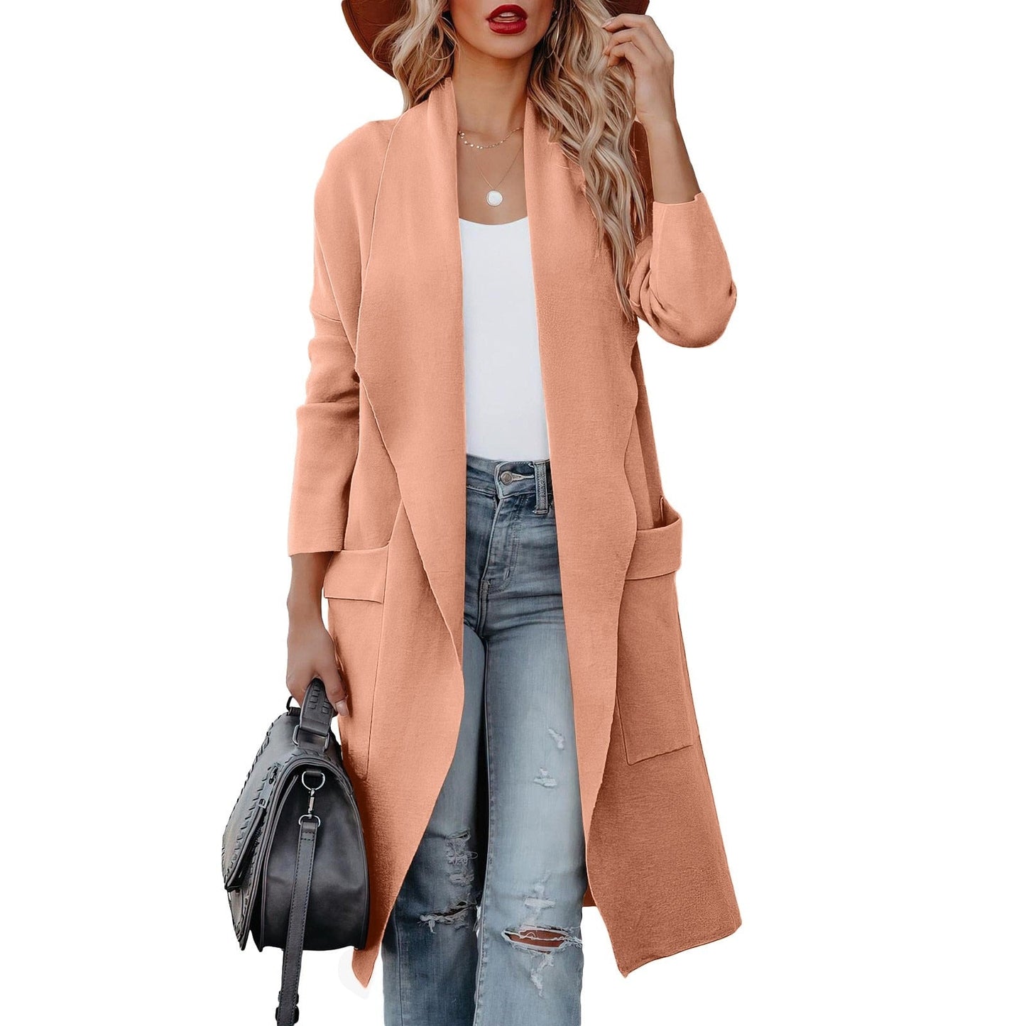 Women's Long Open-Front Cardigan with Pockets