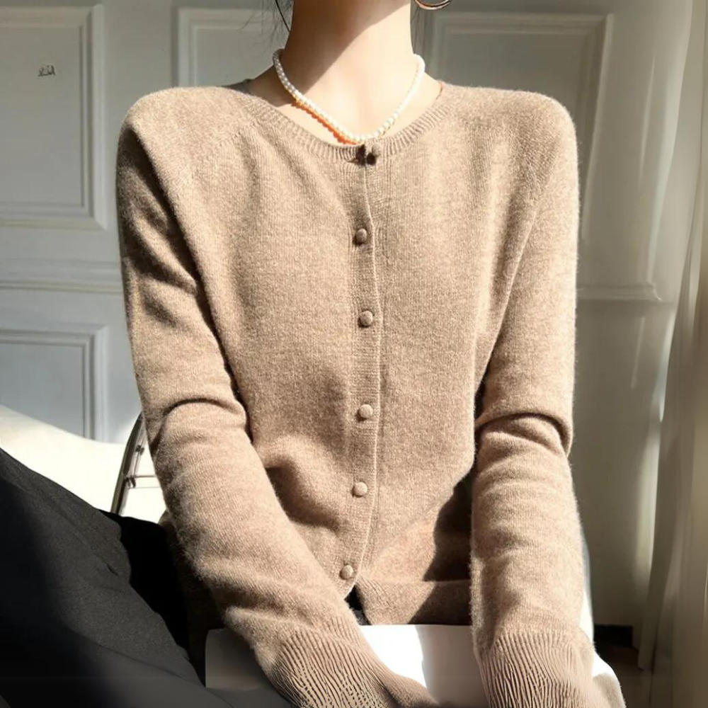 Women's Cardigan Pastel Pink Crew Neck