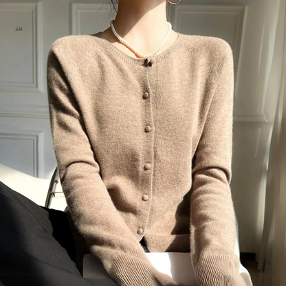 Women's Cardigan Pastel Pink Crew Neck