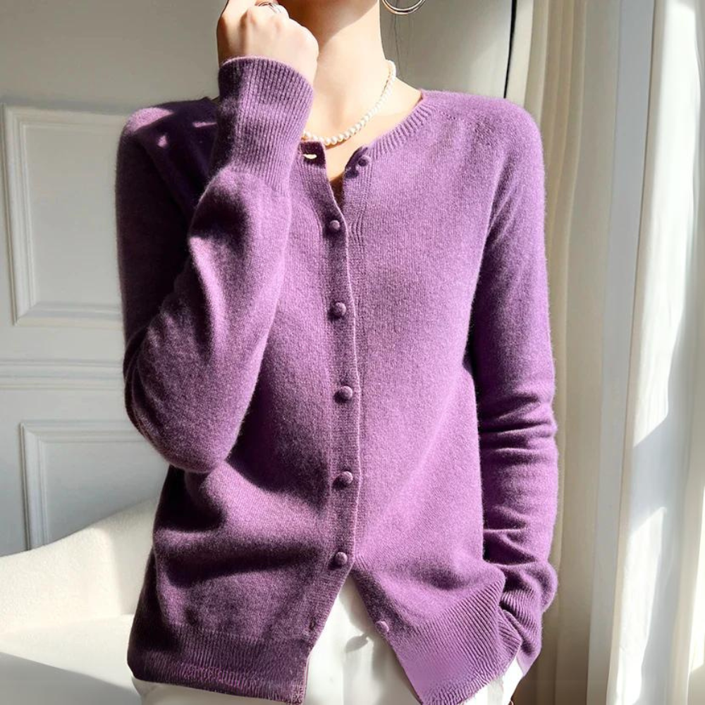 Women's Cardigan Pastel Pink Crew Neck