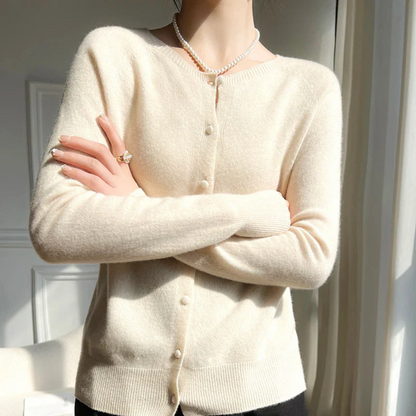 Women's Cardigan Pastel Pink Crew Neck