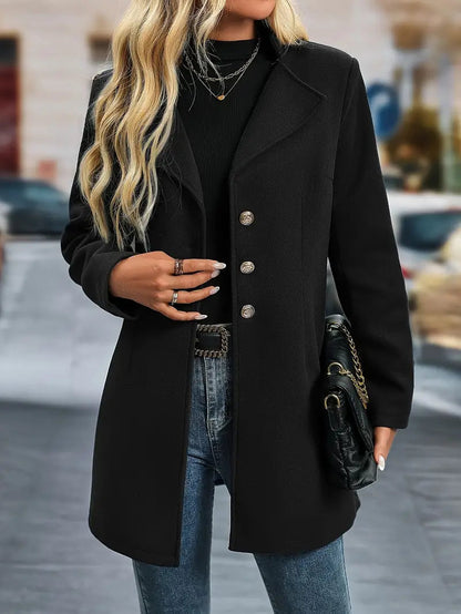 Women's Long Elegant Winter Coat Button Closure