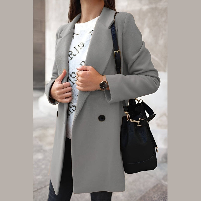 Women's Long Winter Jacket Elegant Button Closure