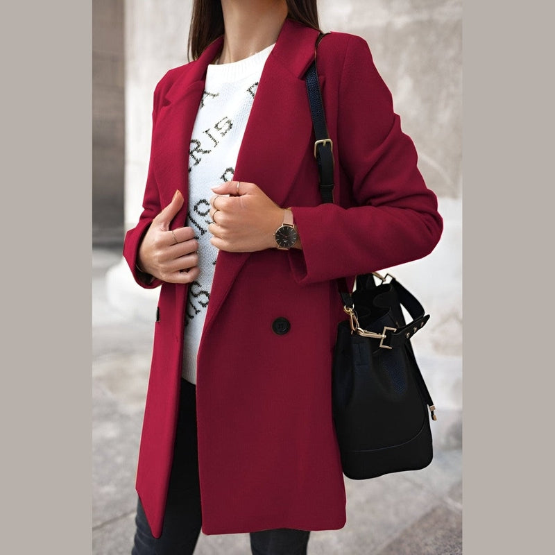 Women's Long Winter Jacket Elegant Button Closure