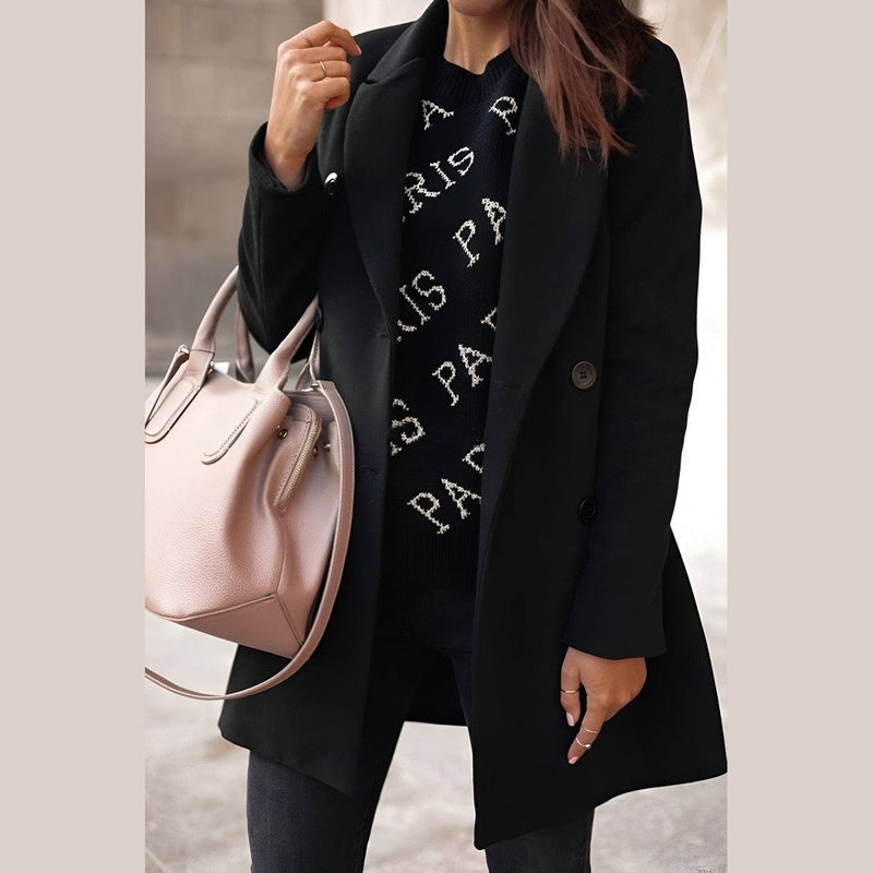 Women's Long Winter Jacket Elegant Button Closure