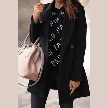 Women's Long Winter Jacket Elegant Button Closure