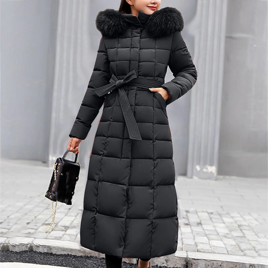 Damen Winterjacke Lang Elegant Pelzdetail - IdealeKleiden