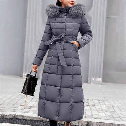 Women's Long Elegant Winter Jacket with Fur Detail