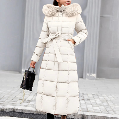 Women's Long Elegant Winter Jacket with Fur Detail