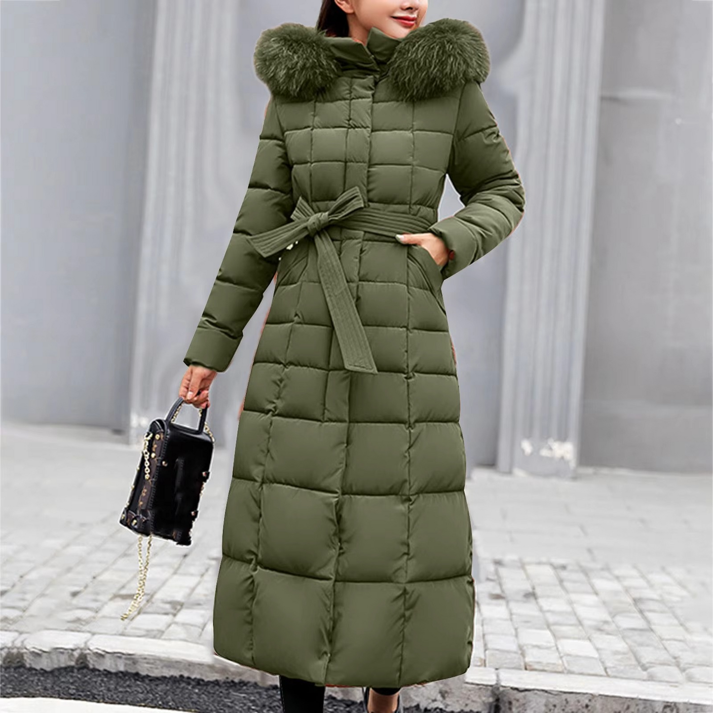 Women's Long Elegant Winter Jacket with Fur Detail