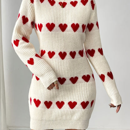 Strickkleid Damen Herz Muster