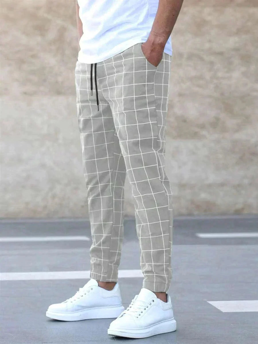 Elastic Plaid Jogger Pants Stretch