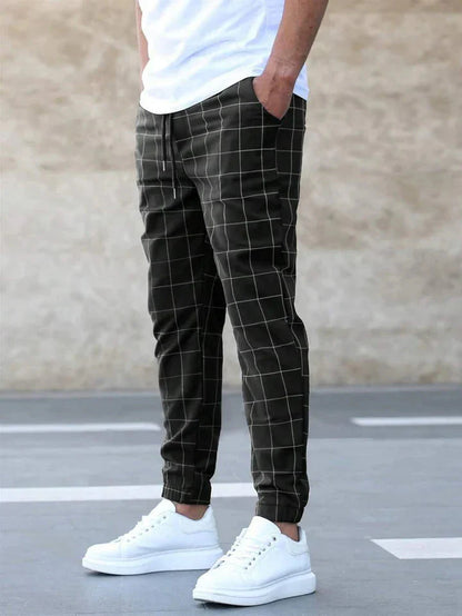 Elastic Plaid Jogger Pants Stretch