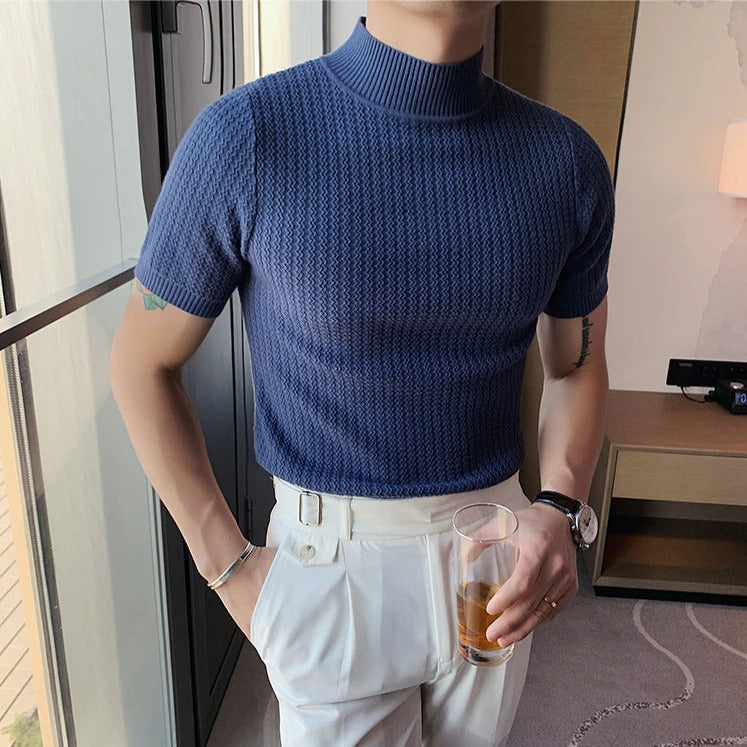 Men's Short Sleeve Turtleneck Design T-Shirt