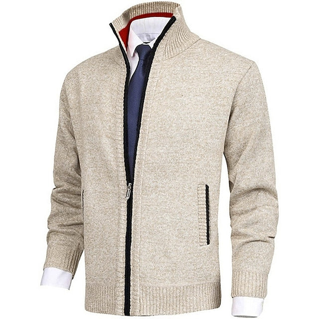 Men's Modern Stand-Up Collar Cardigan with Pockets