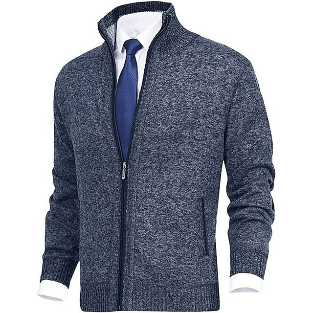Men's Modern Stand-Up Collar Cardigan with Pockets