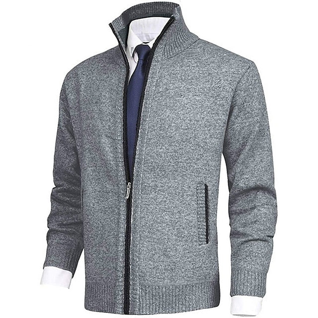 Men's Modern Stand-Up Collar Cardigan with Pockets