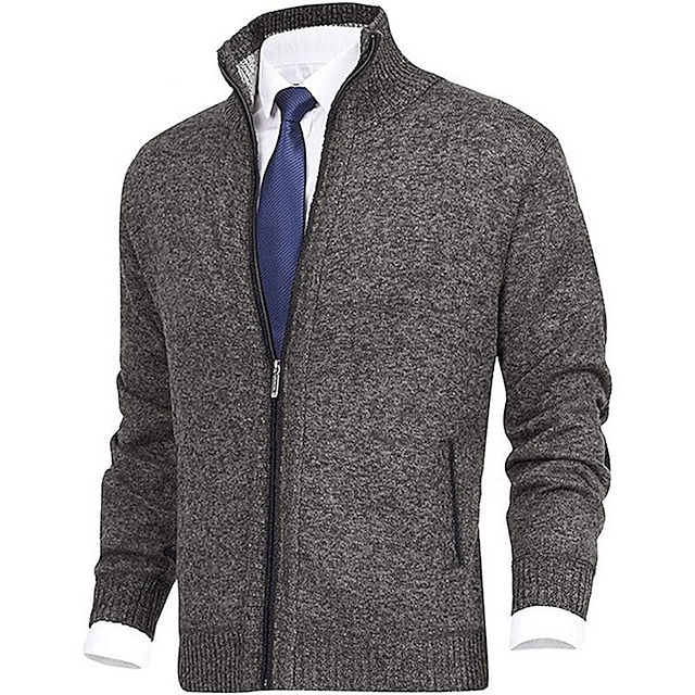 Men's Modern Stand-Up Collar Cardigan with Pockets