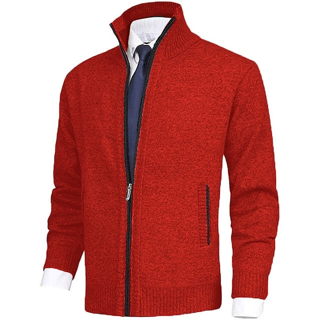 Men's Modern Stand-Up Collar Cardigan with Pockets