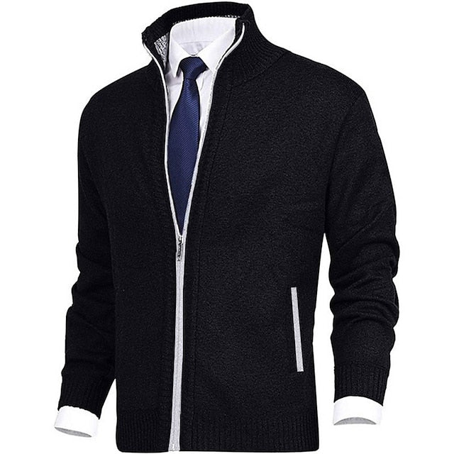 Men's Modern Stand-Up Collar Cardigan with Pockets