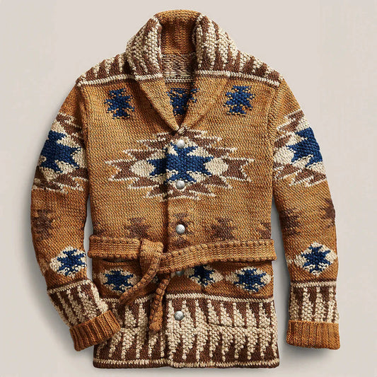 Herren Strickjacke Elegant mit Gürtel und Knöpfen - IdealeKleiden