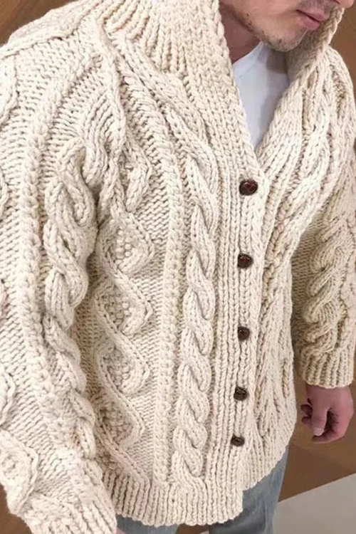 Men's Cable Knit Cardigan Chunky Knit