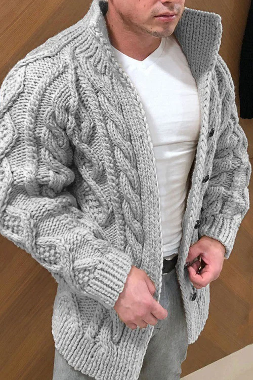 Herren Strickjacke Zopfmuster Grobstrick - IdealeKleiden