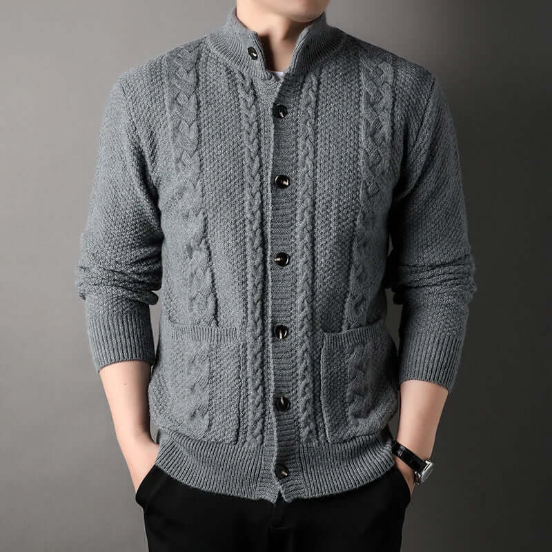 Herren Strickjacke Zopfmuster Klassisch - IdealeKleiden