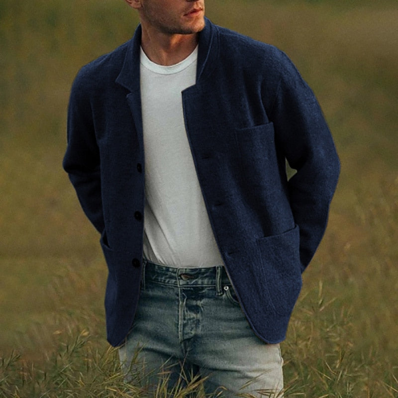Men's Knitted Cardigan Woolly With Buttons and Pockets