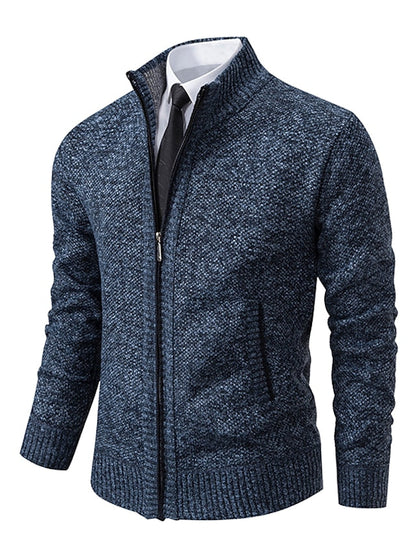 Men's Knitted Cardigan Stand-up Collar Zip