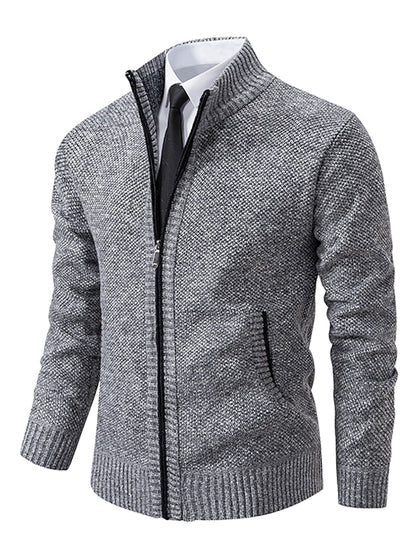 Men's Knitted Cardigan Stand-up Collar Zip