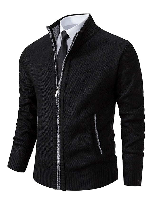 Men's Knitted Cardigan Stand-up Collar Zip