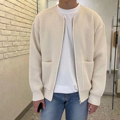 Men's Rib-Knit Cardigan with Zipper
