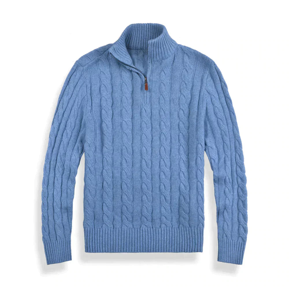 Herren Strickpullover Zopfmuster Viertelzipper - IdealeKleiden
