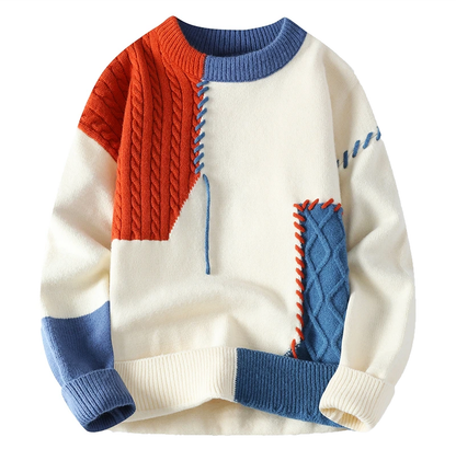Herren Strickpullover Lockere Passform Patchwork Design - IdealeKleiden